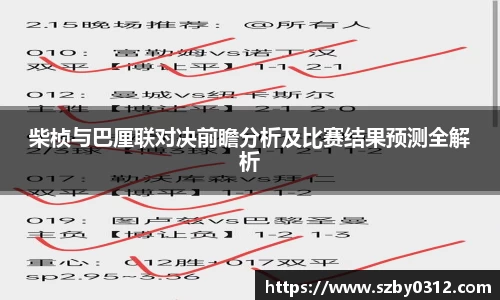 柴桢与巴厘联对决前瞻分析及比赛结果预测全解析